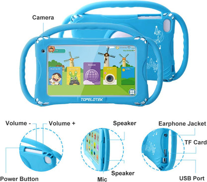 Kids Tablet 7Inch Android Toddler Tablet 16GB Tablet for Kids APP Preinstalled & Parent Control Kids Learning Tablet Wifi Camera Kid-Proof Case with Handle,Netflix Youtube Google Playstore(Blue)