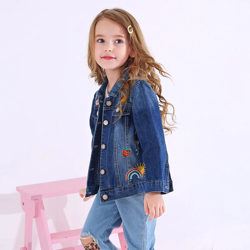 Girls Denim Coats New Fashion Kids Embroidery Cartoon Pattern Jacket Autumn Baby Coat Children Clothes 3 8 Years