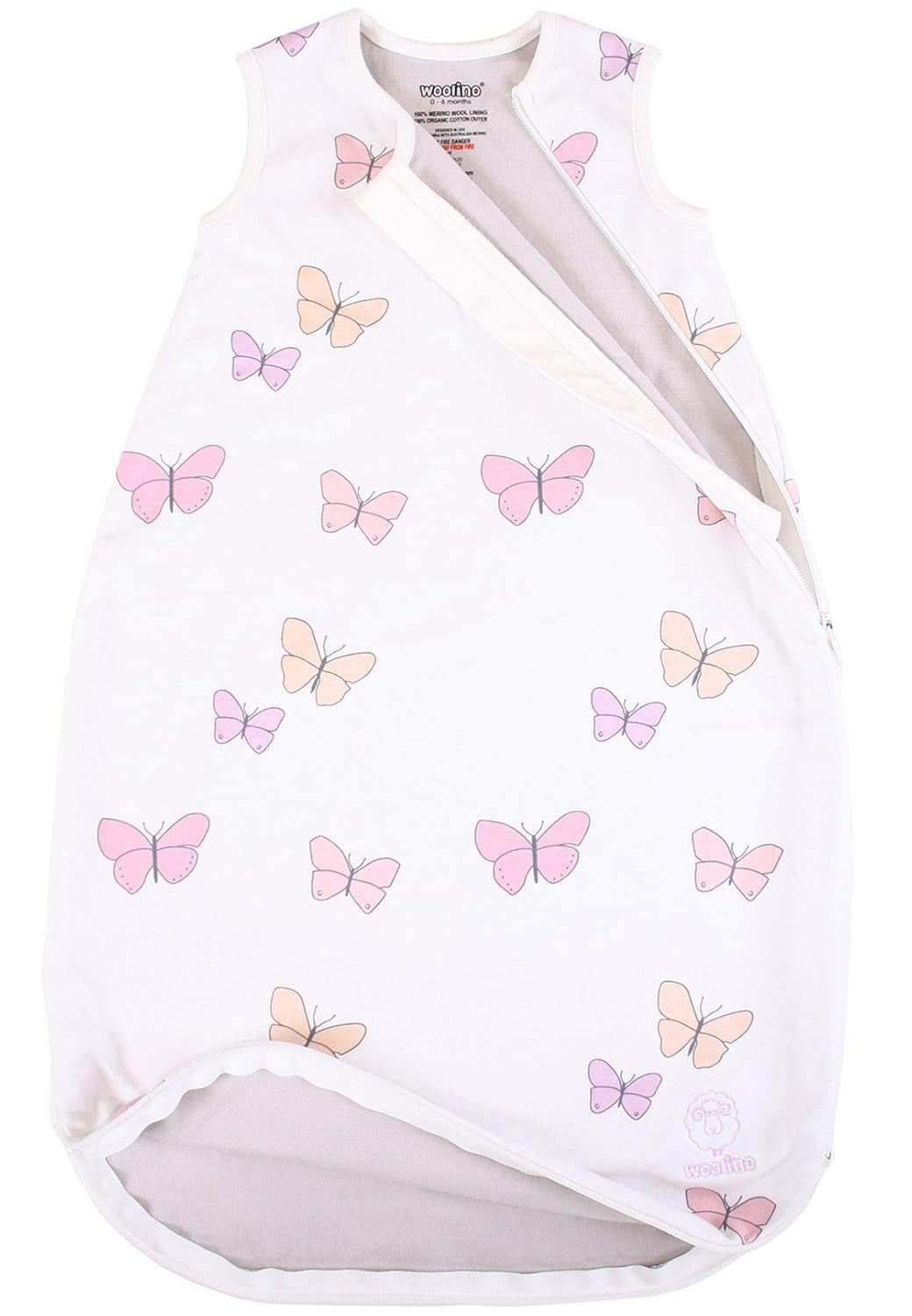 Merino Wool and Organic Cotton Baby Sleep Bag - 4 Season Classic Sleep Sack for Baby - Two-Way Zipper Sleeping Bag for Baby and Toddler - 18-36 Months - Butterfly