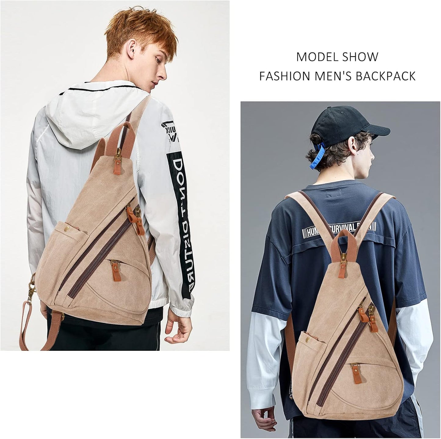 Canvas Sling Bag - Small Crossbody Backpack Shoulder Casual Daypack Rucksack for Men Women