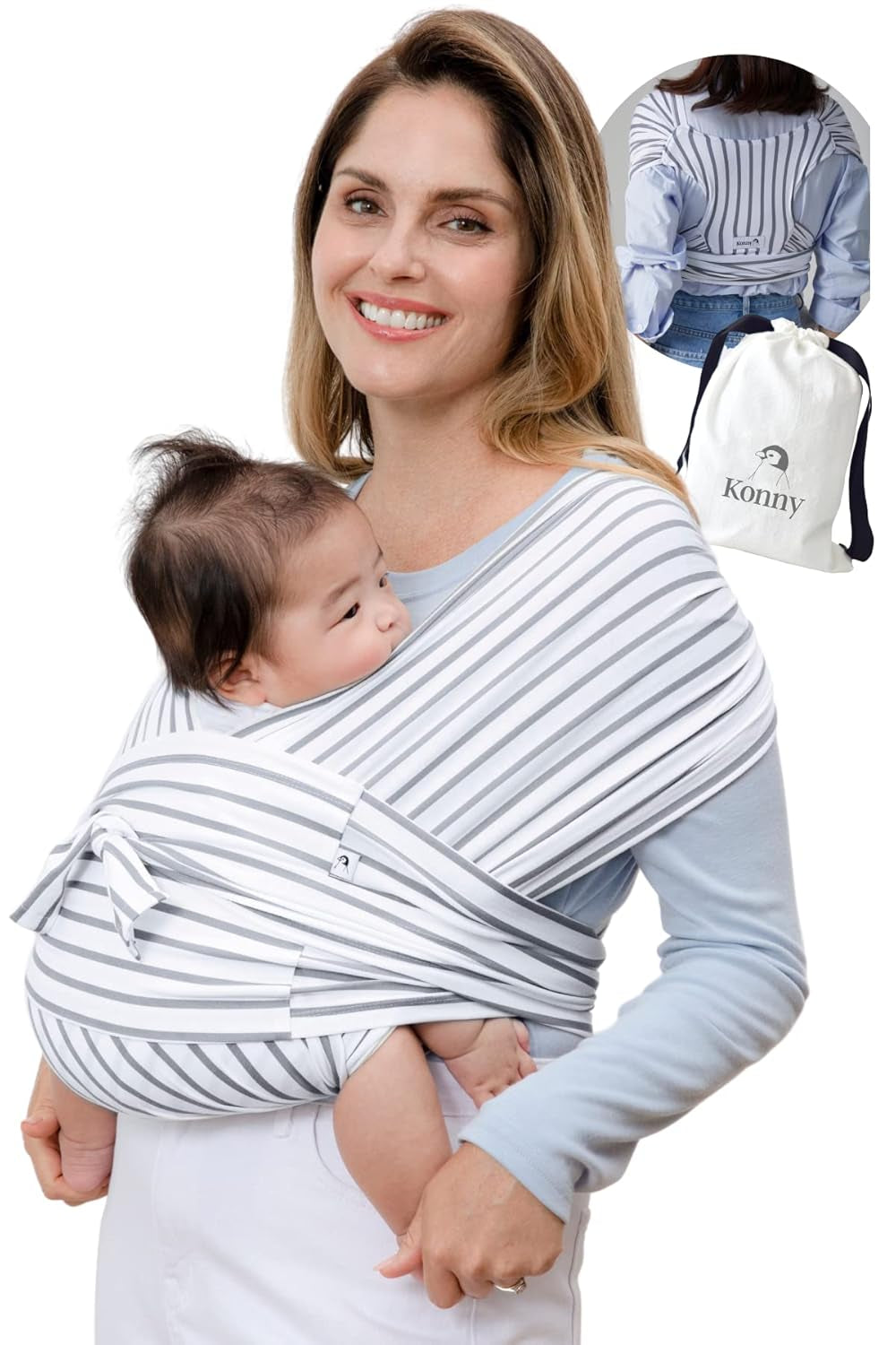 Original Baby Carrier Softbreeze Luxury Carrier Wrap, Easy to Wear Baby Wrap Carrier, Perfect Essentials Cloths for Newborn Babies up to 44 Lbs, (Stripe, L)