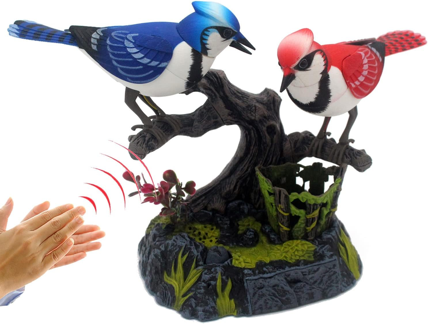 Simulation Electric Birds Toys Voice Controlled Electronic Animal Pets Realistic Pen Holders Office Home Decor Ornament Kids Birthday Gifts (Blue)