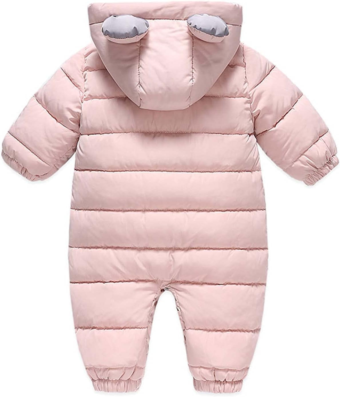 Cute Newborn Baby Girls Lightweight Romper Jumpsuit Winter Infant Pram Suit Snowsuit Little New Born Girl Double Zipper Coats Pink for 3-9 Months (M8)