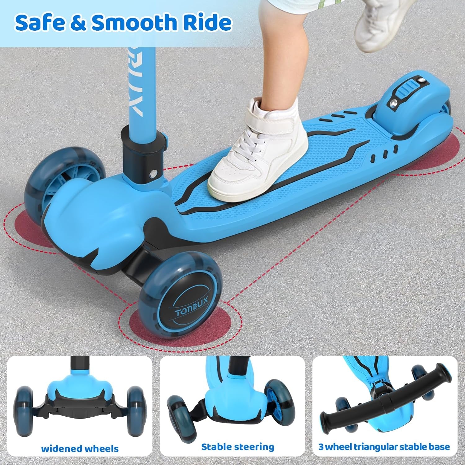 Kids Scooter, Light up 3 Wheel Kick Scooters for Kids 3-5, Folding Scooters for Kids 8-12 with Adjustable Height -Toddler Scooter Lean-To-Steer & Widen Anti-Slip Deck