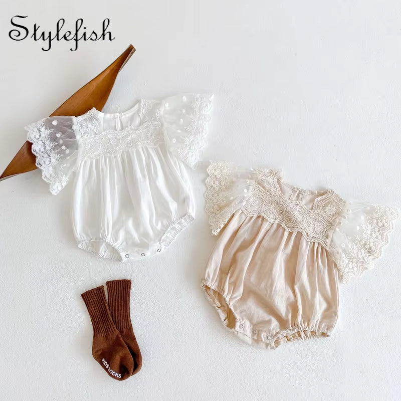 Baby Clothes Babies' Cotton Short-Sleeved Triangle Clothes Climbing Clothes for Baby Girls Summer Romper Lace Infant Outfit