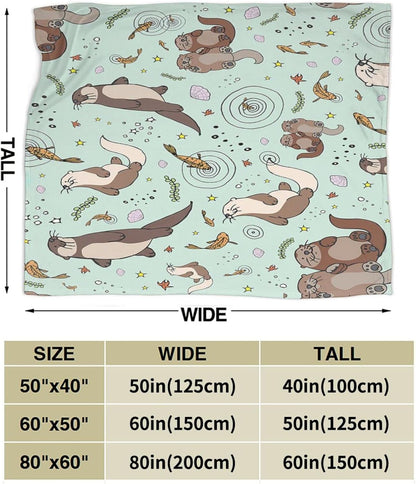 Sea Otters Throw Blanket for Couch,Soft Warm Throw Blanket Lightweight Warm Fuzzy Blanket for Bed Sofa Camping Travel