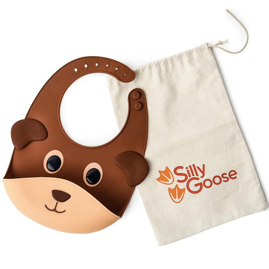 Silicone Animal Baby Bibs for Babies and Toddlers, Waterproof, Adjustable, Soft, Extra Wide Food Catcher Pocket (Baby Bear)