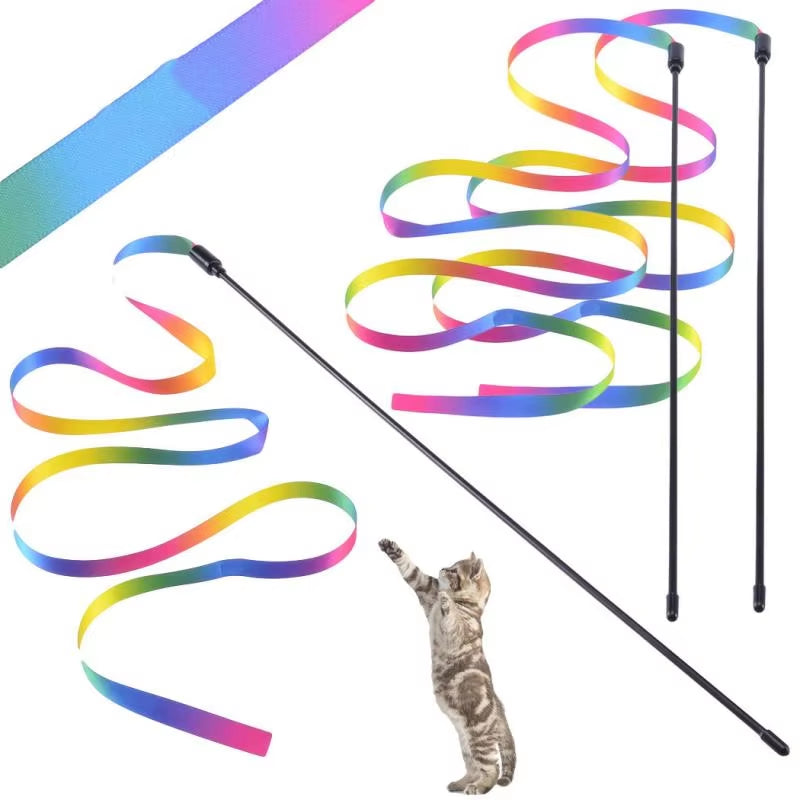 Pet Cat Toys Cute Funny Rainbow Strips Stick Cat Teaser Wand Pet Toys for Cats Interactive Toys Cat Supplies Pet Products