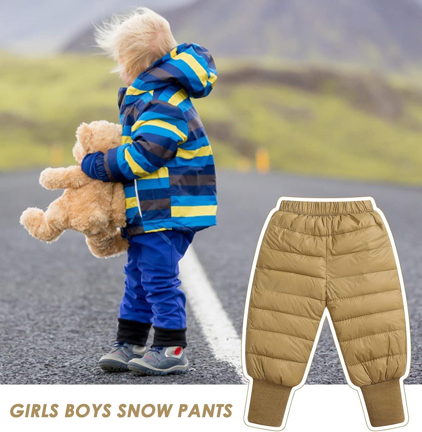 Baby Boys Girls down Snow Pants Windproof Warm Trousers Lightweight Puffer Winter Pants