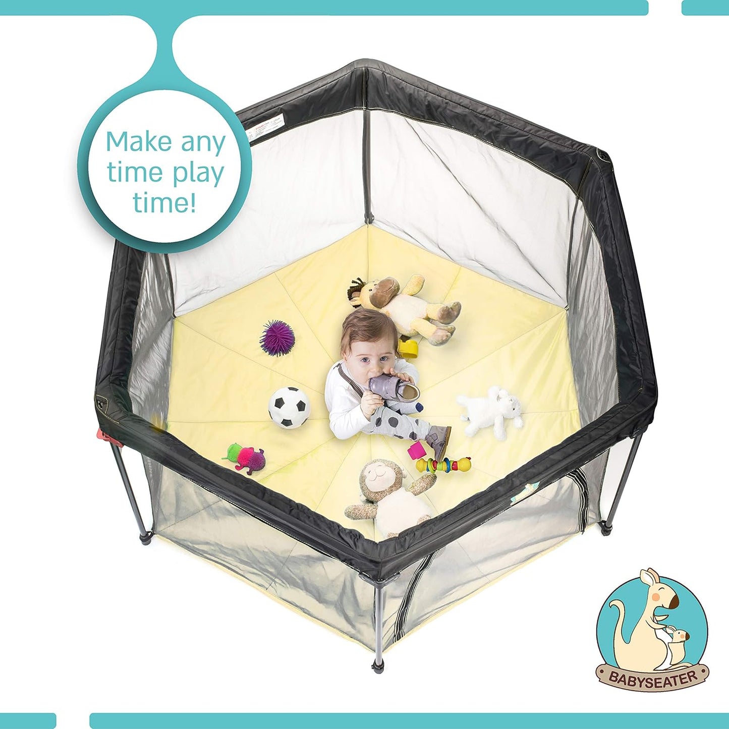 Portable Playard Play Pen with Carrying Case for Infants and Babies, Beige