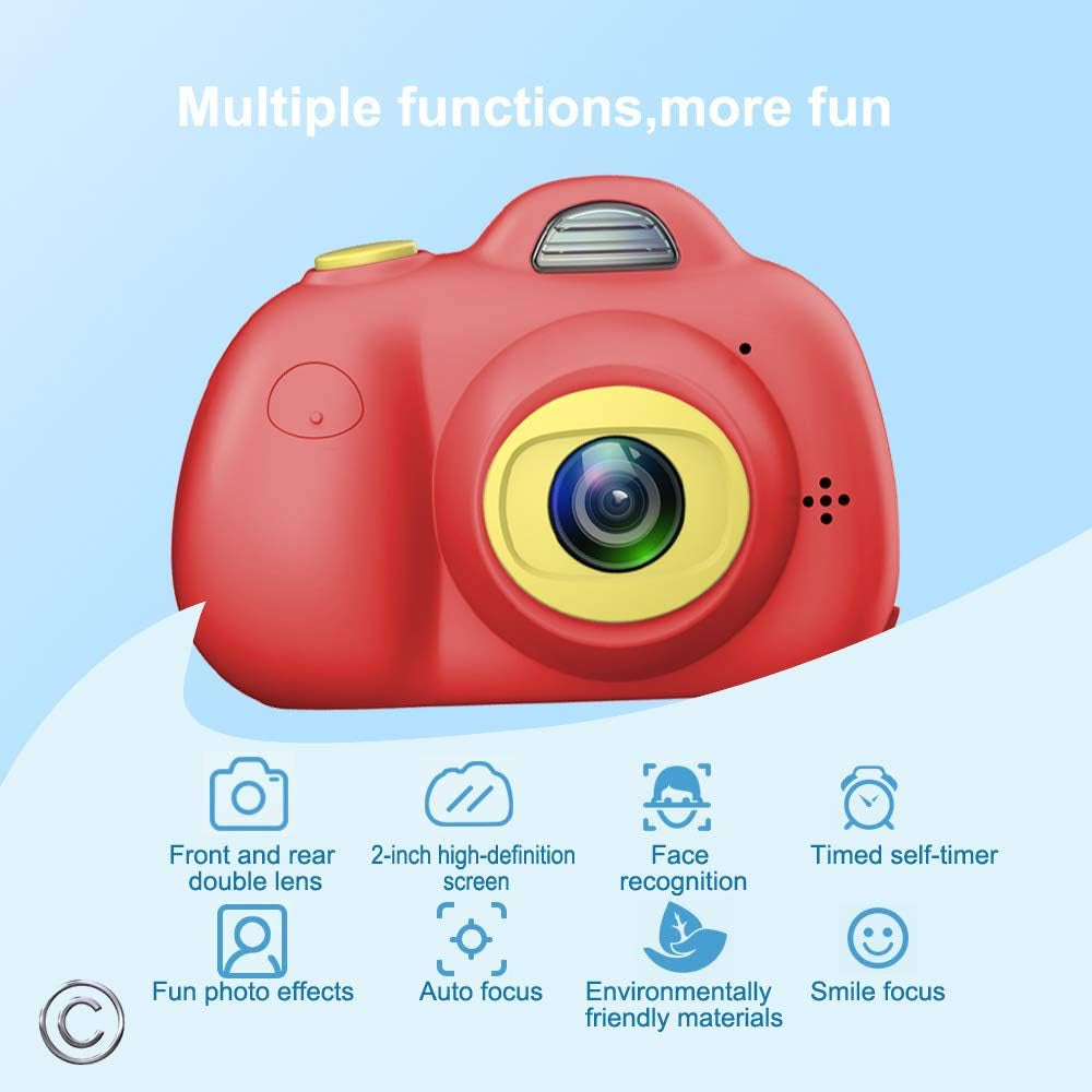 Kids Camera for 5-10 Year Old Girls,Compact Kids Camera with Carrying Case and 18 Million Pixelsl Dual Lens 2.0 Inch HD Screen with Mic,Red(32Gb TF Card Included)