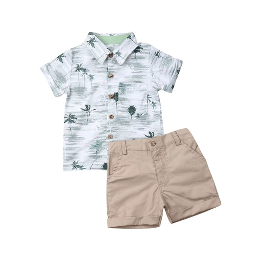 1-6Y Kids Boy Clothes Set Summer Short Sleeve Print Shirt Tops Shorts Pant Bottom 2PCS Beach Holiday Children Clothes