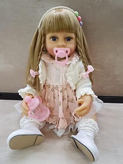 Full Silicone Reborn Baby Dolls Girl Realistic 22 Inches 55Cm Toddler Babies Doll with Cute Open Eyes (Blonde Hair)