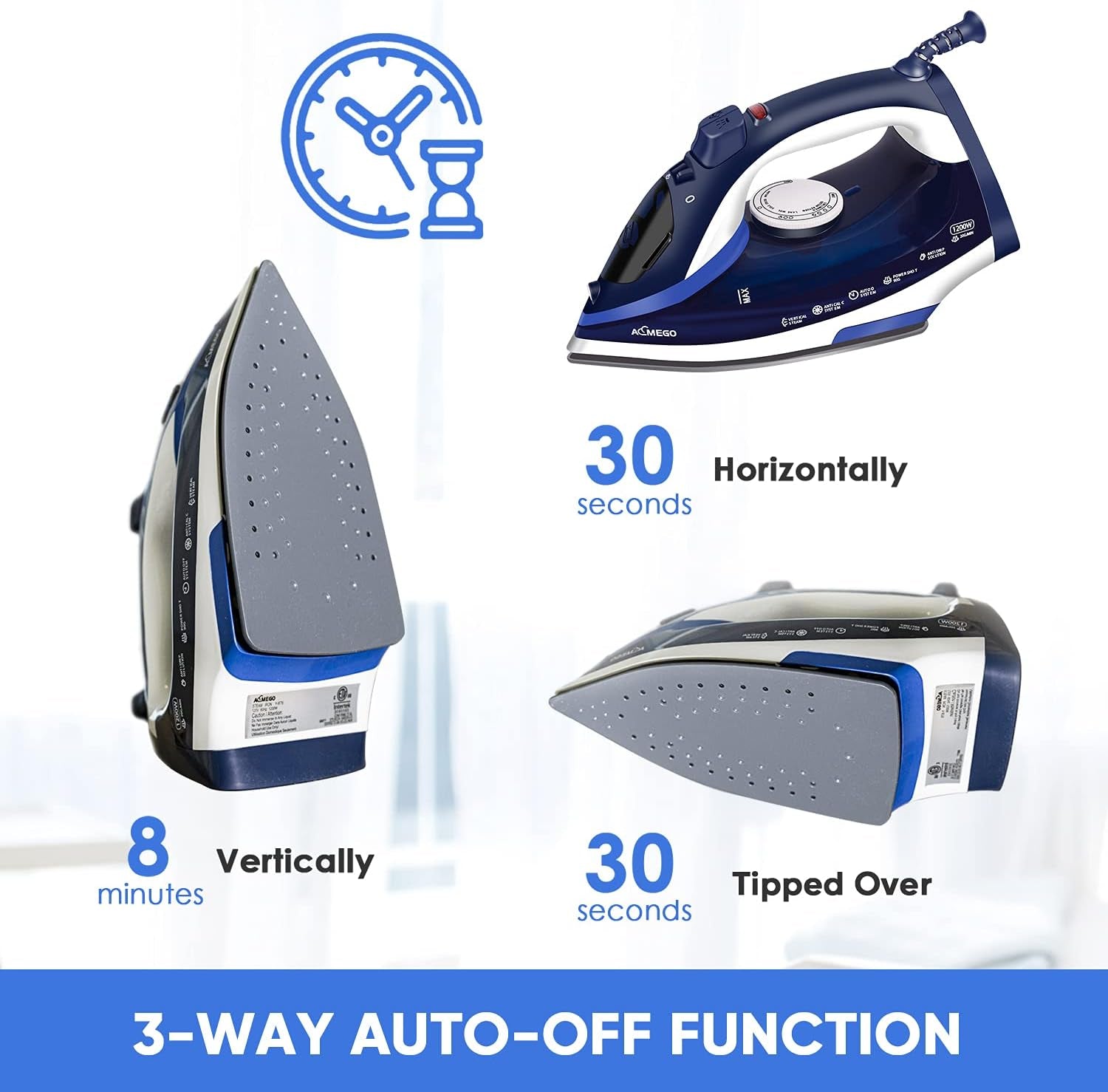 Steam Iron for Clothes Lightweight Portable Iron with Non Stick Ceramic Soleplate anti Drip Vertical Irons for Ironing Clothes Self-Clean Auto-Off Function Small Size for Home Travel…