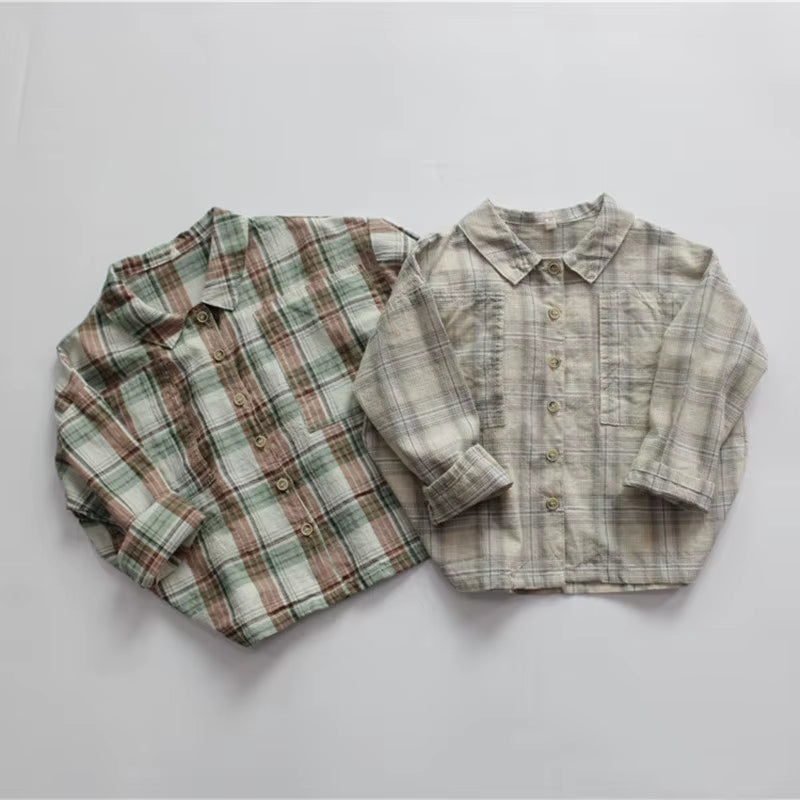 New Spring Autumn Baby Boys Plaid Shirts Korean Style Loose Casual Kids Shirts Children Clothes Tops