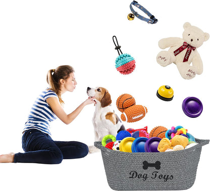 Weave Rope Toy Storage Basket Bin Dog Toy Storage Basket Basket Dog Toys Baske -Cube Organizer for Closet,Small Toys,Towels-Mixed Gray-Dog