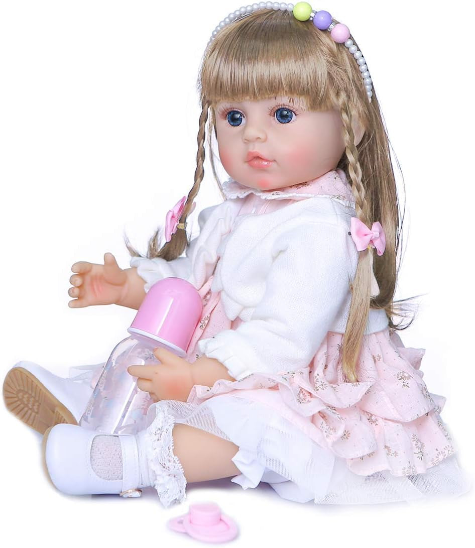 Full Silicone Reborn Baby Dolls Girl Realistic 22 Inches 55Cm Toddler Babies Doll with Cute Open Eyes (Blonde Hair)