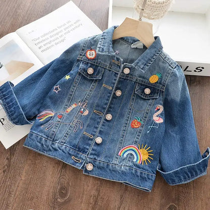 Girls Denim Coats New Fashion Kids Embroidery Cartoon Pattern Jacket Autumn Baby Coat Children Clothes 3 8 Years