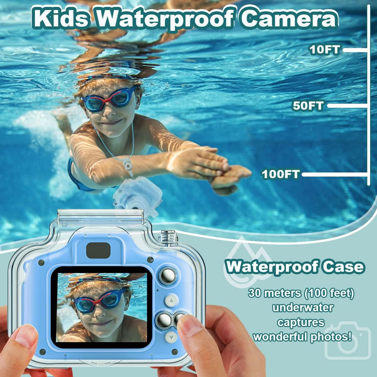 Kids Camera Waterproof for Kids Girls Age 3-8 Birthday Gifts 1080P Video Recorder Kids Digital Camera Toddler Toys for 3 4 5 6 7 8 Year Old Girls Boys Underwater Camera with 32GB SD Card(Blue)