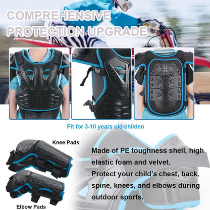 Kids Motorcycle Armor Suit Dirt Bike Gear -  Youth Motocross Riding Protector Red and Blue