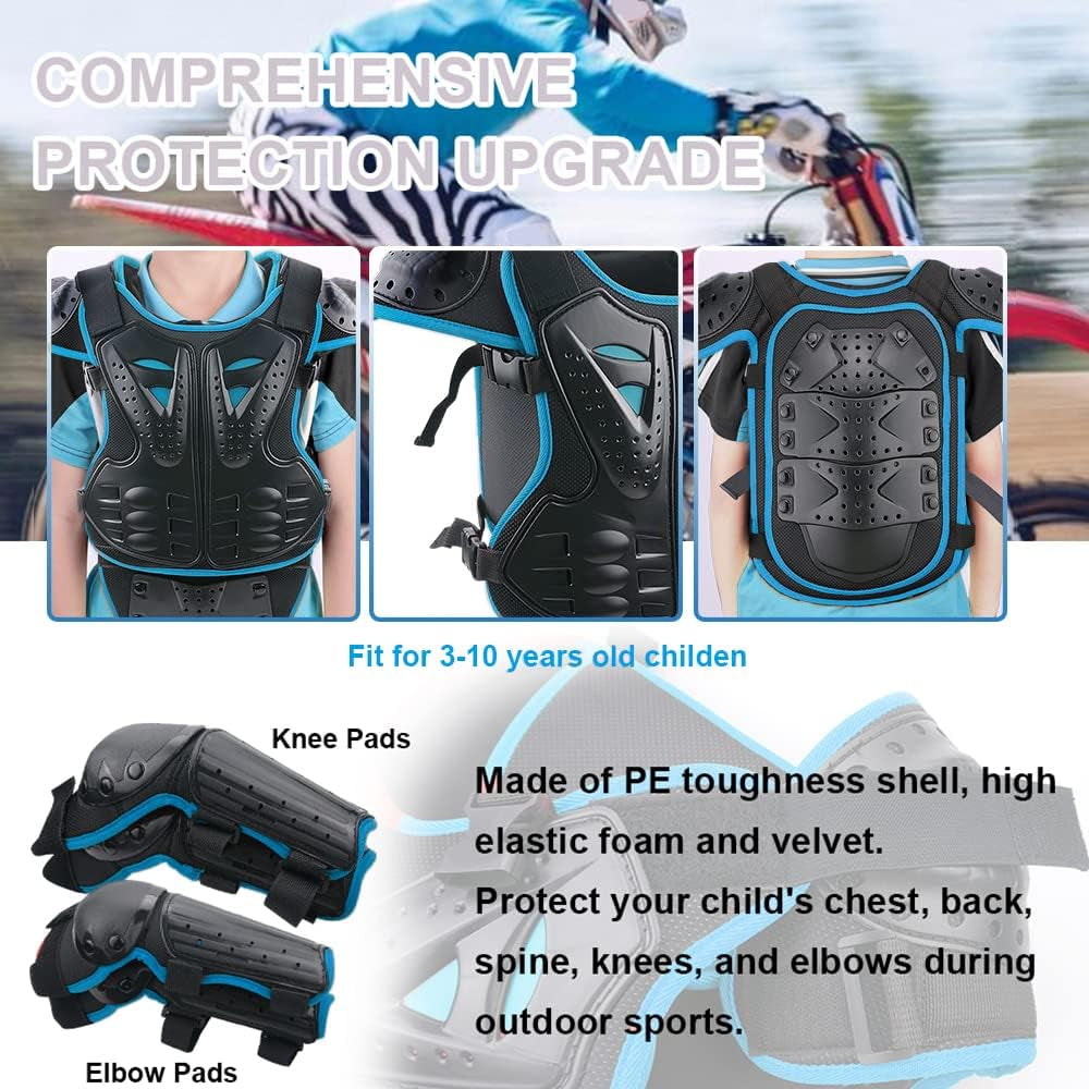 Kids Motorcycle Armor Suit Dirt Bike Gear -  Youth Motocross Riding Protector, 2 Sets( Black and Blue)