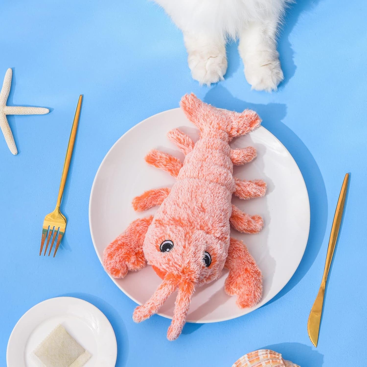 Catnip Toy Lobster Cat Fish Toy 12.6" USB Charge Electric Moving Fish Cat Toys Realistic Flopping Fish Funny Plush Interactive Pet Toys for Indoor Cats