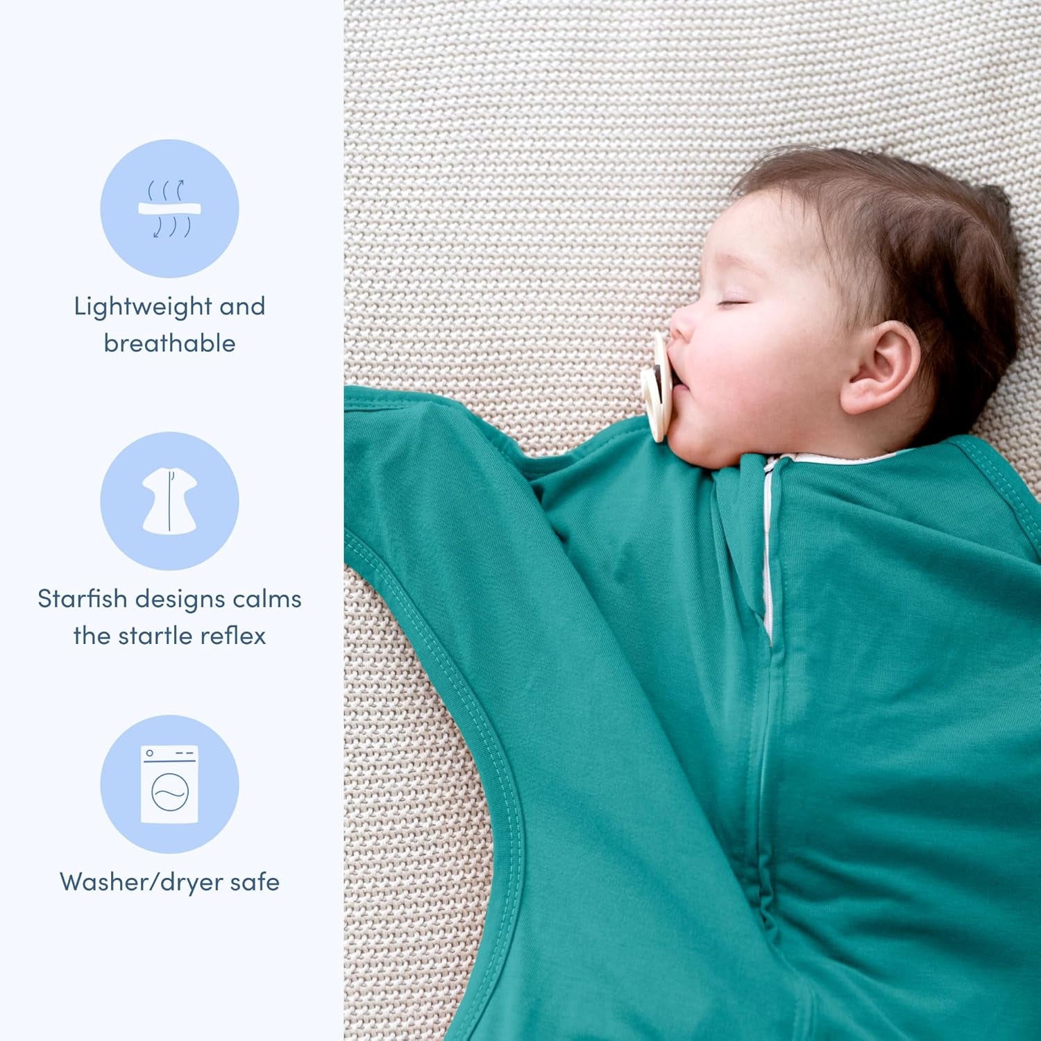 Zipadee-Zip Transitional Swaddle Sack, 6-12 Month - Roomy Zipper Swaddle for Easy Diaper Changes and Proper Hip Development - Baby Swaddle Sack, Medium - Classic Teal