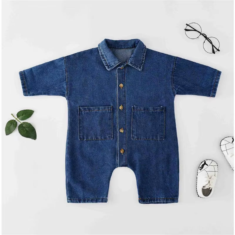 2023 Soft Denim Baby Romper Solid Infant Clothes Newborn Jumpsuit Babies Boys Costume Cowboy Fashion Jeans Children Clothes