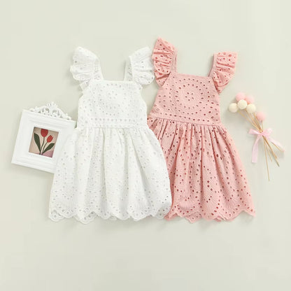 1-5Y Summer Kids Birthday Dresses for Girls Princess Ruffles Hollow Outfits Sleeveless Children Clothes Girls Dress Casual Wear