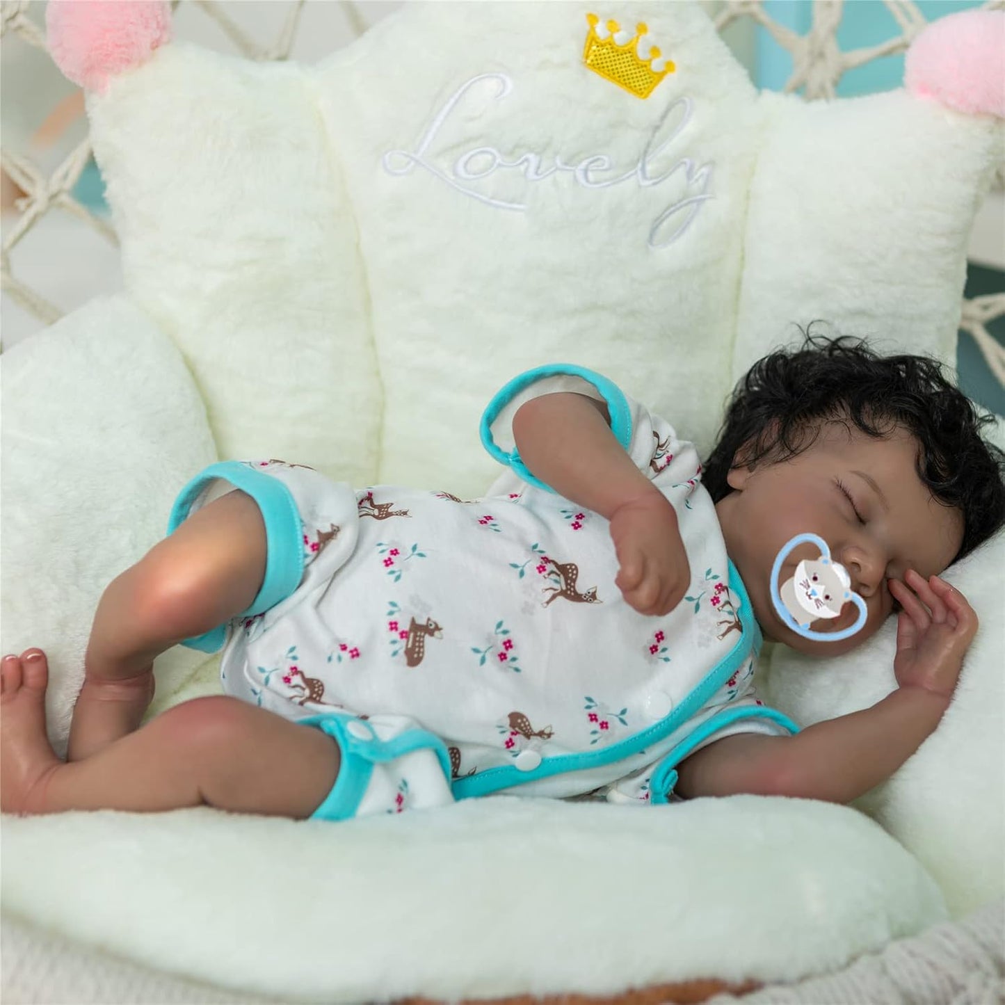 Realistic Sleeping Newborn Baby Doll Boy Silicone Doll African American 19 Inch Lifelike Reborn Baby Doll Biracial Looks Real Handmader Black Toddler Boy Birthday Presents with Accessories