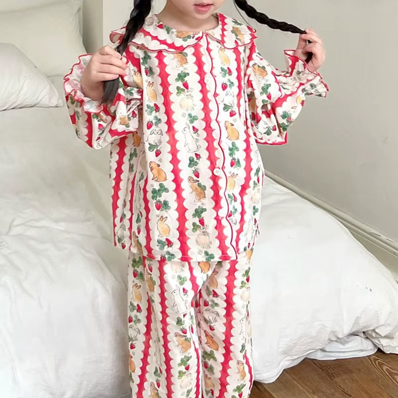 Kids Clothes Girls Loungewear Easter Rabbit Print Cute Pajama Suit for Babies Spring New Cotton Casual Children'S Clothing