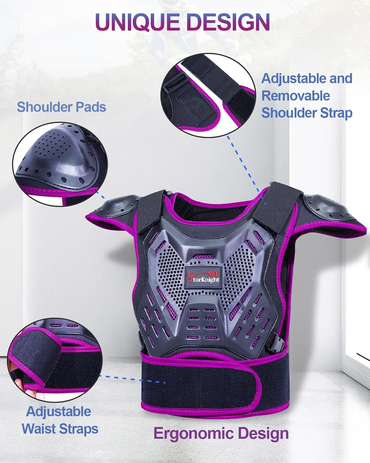 Kids Motorcycle Armor Suit Dirt Bike Gear Riding Protective Gear, Blue and Purple Bundle Sets