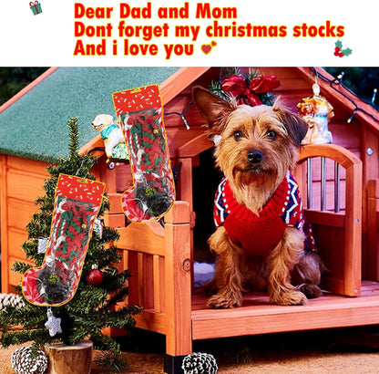 Dog Christmas Stocking Toys with 1 Squeaky Dog Toy, 2 Kinds of Clothing (Christmas Hat, Bow Tie) and 3 Dog Chew Rope