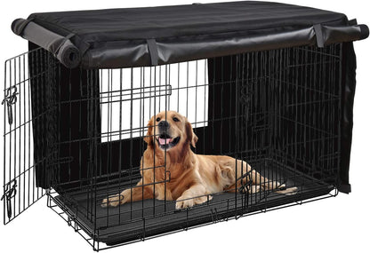 Dog Crate Cover 42 Inch Dog Kennel Cover for Large Dog, Heavy Duty Oxford Fabric,With Double Door, Pockets and Mesh Window (43L X 29W X 30H,Black)