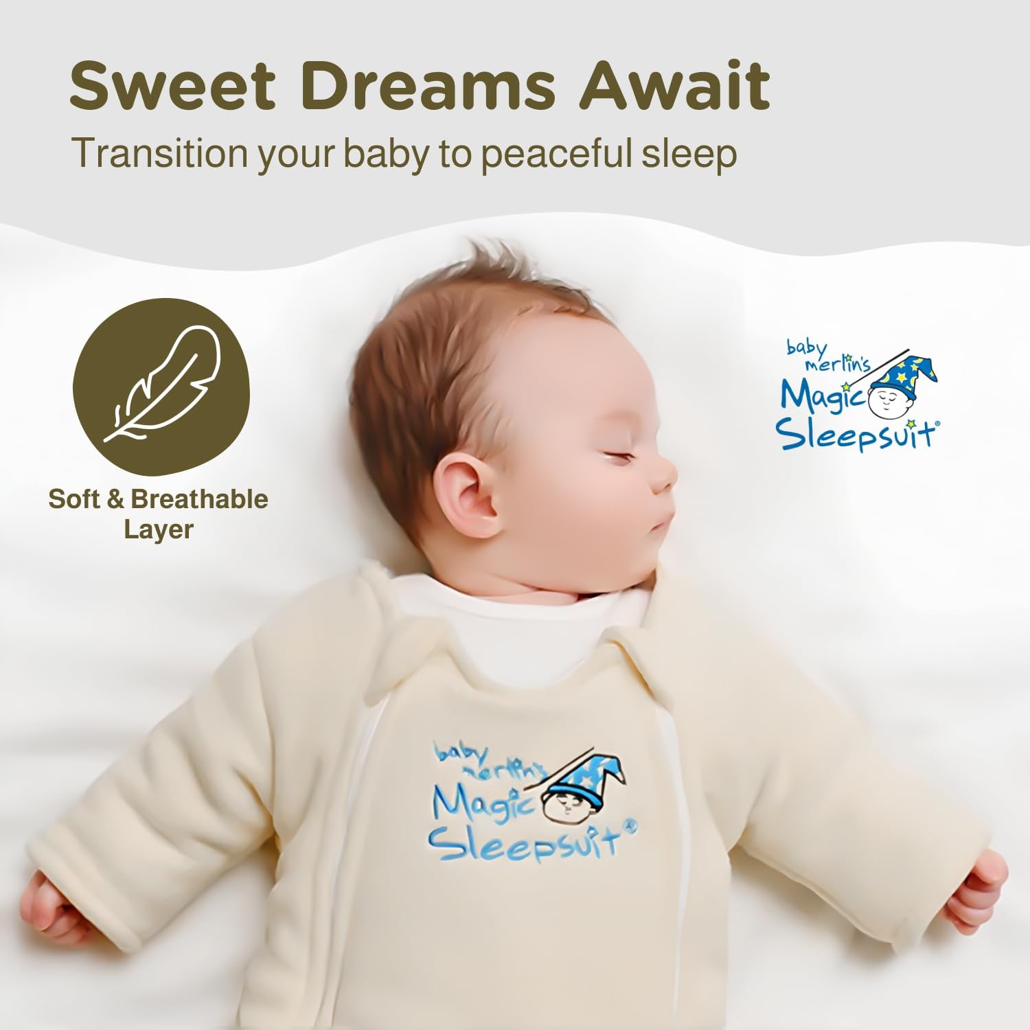 Baby Merlin'S 100% Cotton Baby Transition Swaddle - Baby Sleep Suit - Cream 2-Pack - 3-6 Months