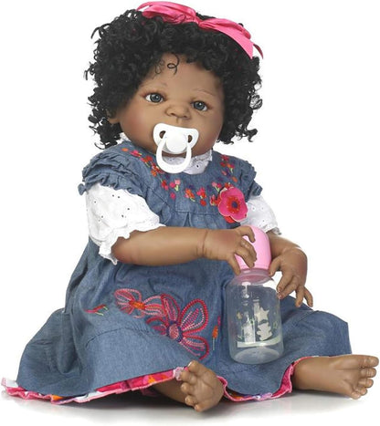 Black Reborn Baby Dolls Boys 23Inch Realistic Silicone Full Body Reborn Toddler Size Boy Washable Babys African American Dolls Black Lifelike Newborn Dolls Best Gifts