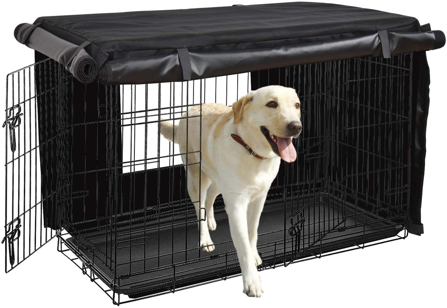 Dog Crate Cover 42 Inch Dog Kennel Cover for Large Dog, Heavy Duty Oxford Fabric,With Double Door, Pockets and Mesh Window (43L X 29W X 30H,Black)