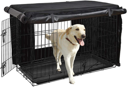 Dog Crate Cover 42 Inch Dog Kennel Cover for Large Dog, Heavy Duty Oxford Fabric,With Double Door, Pockets and Mesh Window (43L X 29W X 30H,Black)