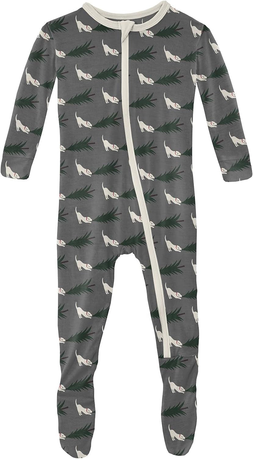 Kickee Print Footies with Zipper, Super Soft One-Piece Jammies, Vintage Seasons Winter Celebrations