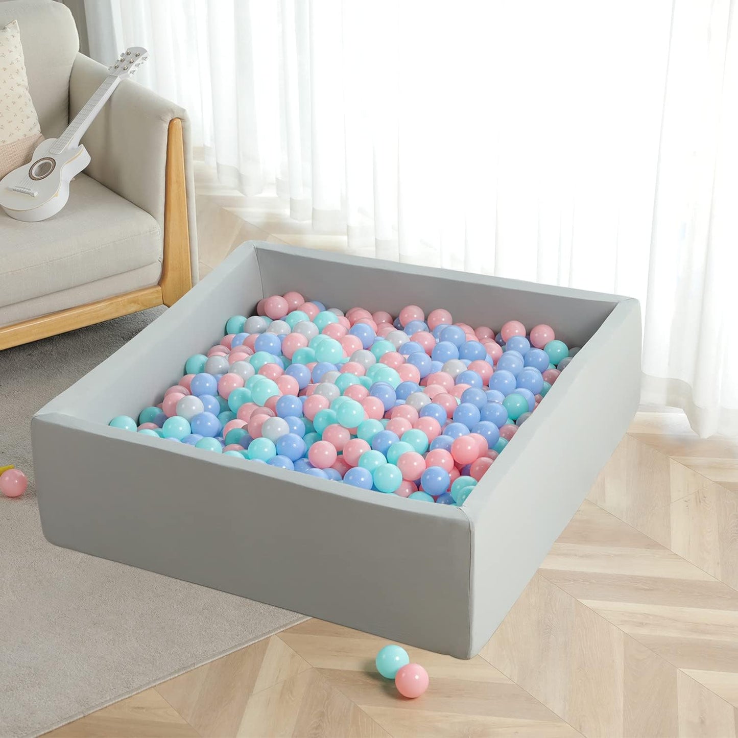 Extra Large Ball Pit 47.2X47.2X13.8In Foam Ball Pit Balls Kids Ball Pits for Toddlers Babies Balls NOT Included - Light Gray