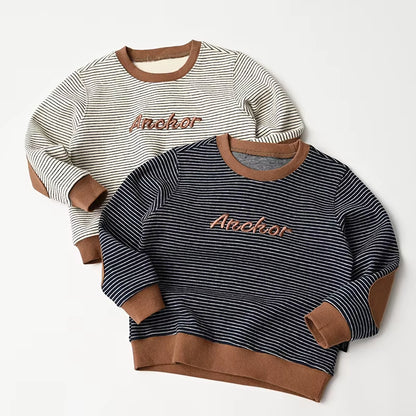 Children'S Clothing 2021 Autumn New Baby Boys Long Sleeve Sweatshirt T-Shirt Tops Boys Girls Kids Cotton Striped Letter T-Shirt