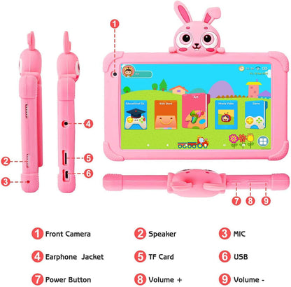 Kids Tablet Android Tablet for Kids 7 Inch Wifi Toddler Tablet 32GB Quad Core Kids Tablets Support Bluetooth Camera Support Netflix Youtube Parental Control 4000Mah Boys Girls (Pink)