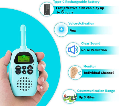 Walkie Talkies for Kids, Rechargable 1500Mah Long Range Boys Girls Kid Walkie Talkies with 22 Channels 2 Way Radio and VOX Backlit LCD, Toys for 3-12 Years Old Child outside Playing