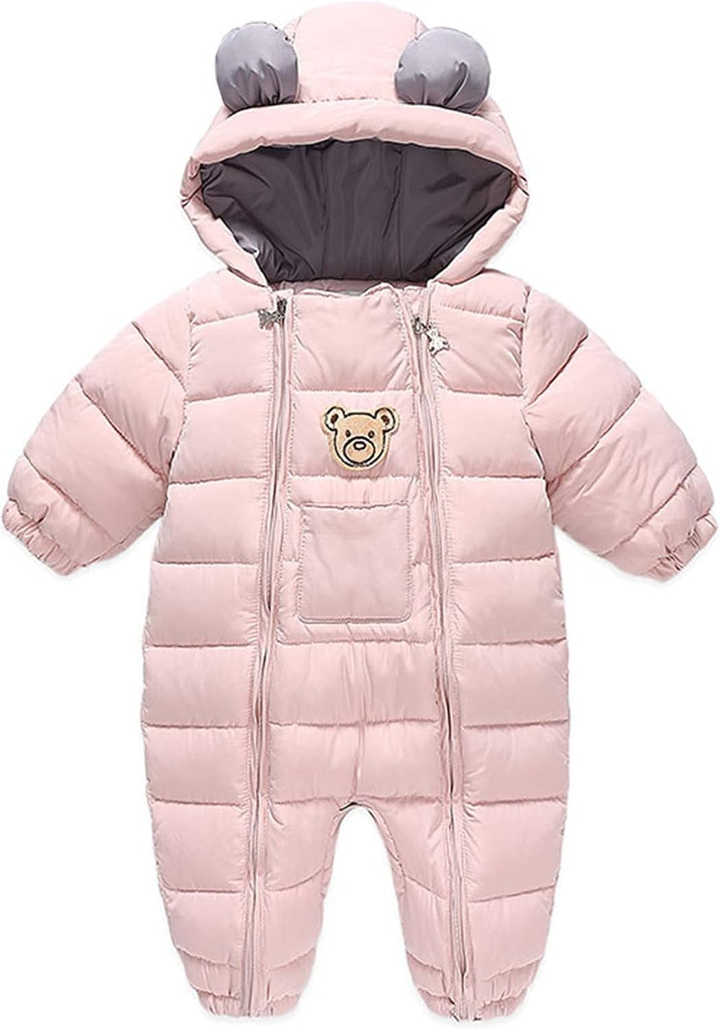 Cute Newborn Baby Girls Lightweight Romper Jumpsuit Winter Infant Pram Suit Snowsuit Little New Born Girl Double Zipper Coats Pink for 3-9 Months (M8)