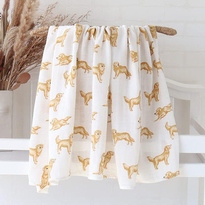 Baby Swaddle Blankets Dog, 70% Viscose from Bamboo and 30% Cotton Muslin Swaddle Blankets Boys Girls Swaddling Blanket Neutral for Newborn, Soft Large 47" X 47", Golden Retriever Dog