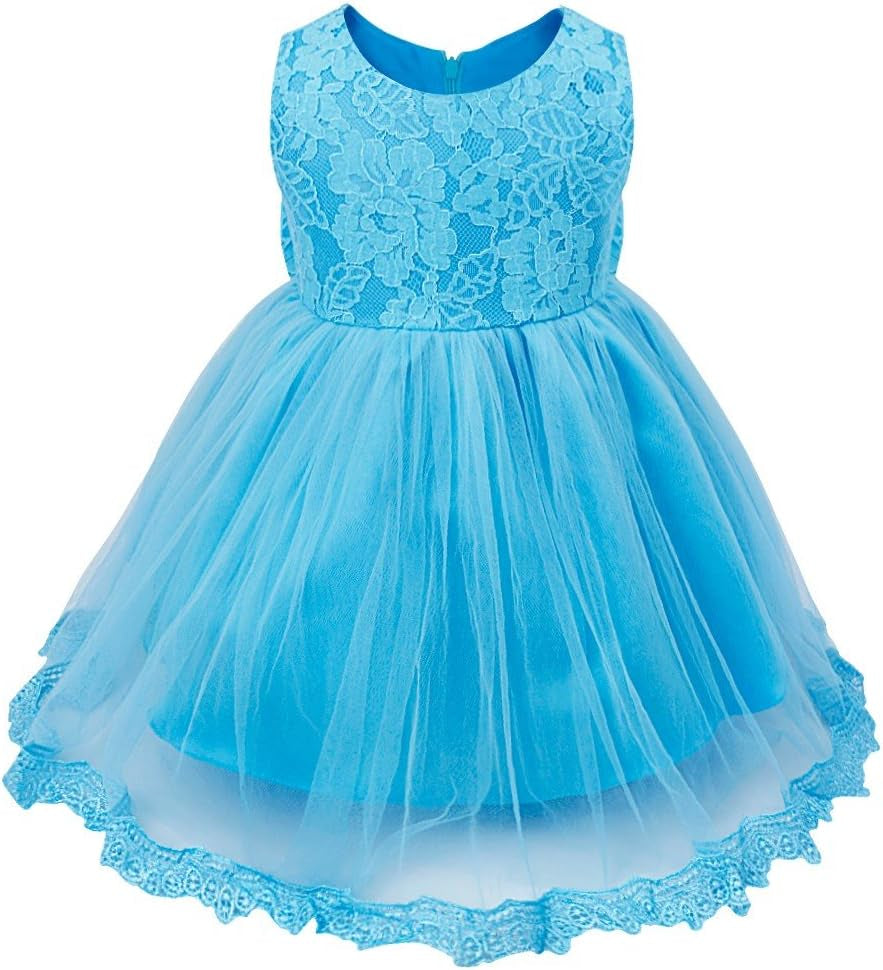 Baby Girls Lace Bowknot Flower Dress Wedding Pageant Baptism Christening Tutu Gown