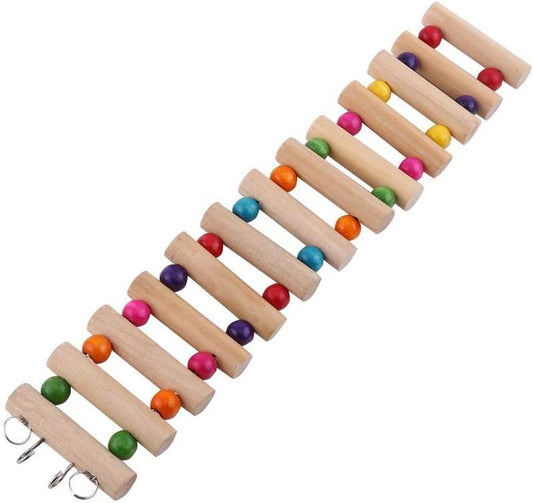 Parrot Ladder, Wooden Ladder with Colorful Beads Steps Climbing Bridge Bird Cage Play Toy for Conure Parakeet Budgie Cockatiels Lovebirds(13Steps L)