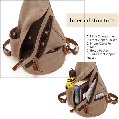 Canvas Sling Bag - Small Crossbody Backpack Shoulder Casual Daypack Rucksack for Men Women