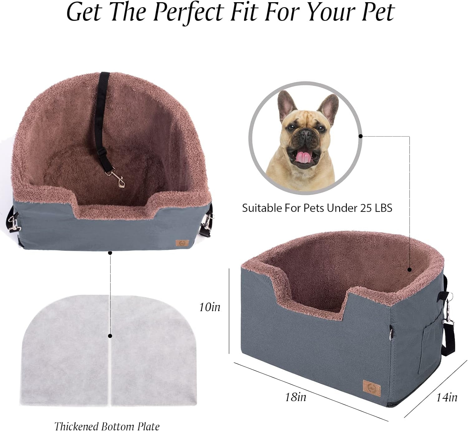 Dog Car Seat, Dog Booster Seat for Car Front Seat, Elevated Pet Bed for Cars, Trucks, and Suvs - Supports Pets up to 25 Lb, with Clip-On Leash and Storage Package