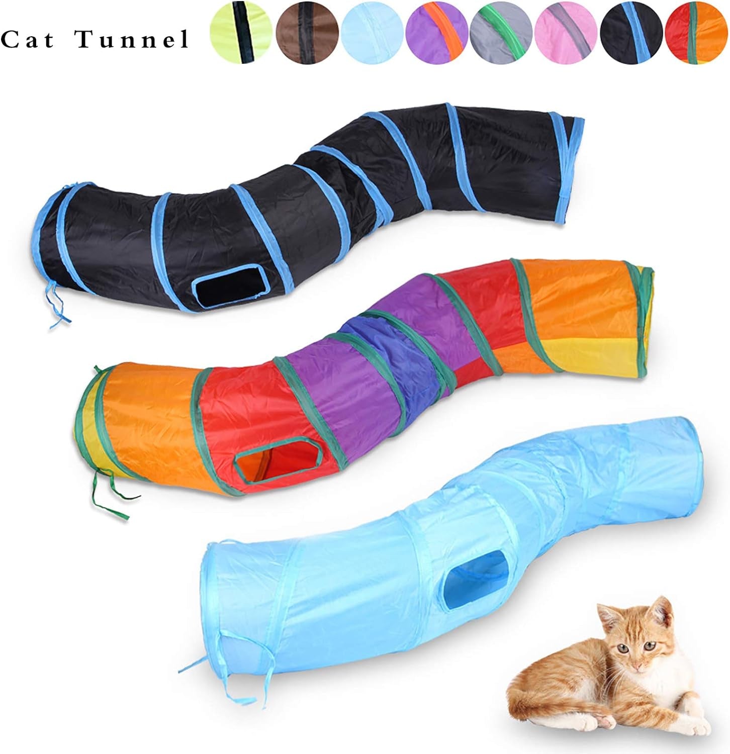 Cat Tunnel for Indoor Cats Interactive, Rabbit Tunnel Toys, Pet Toys Play Tunnels for Cats Kittens Rabbits Puppies Crinkle Pop up 47" Shape S